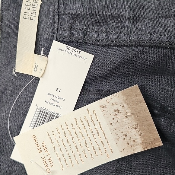 Eileen Fisher Linen Cargo Capri Pant, Graphite, Size 12 - Picture 8 of 12
